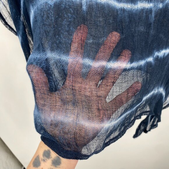 W by Worth Poncho Womens XP XS Blue White‎ Striped Lightweight Oversized Sheer - Picture 3 of 14